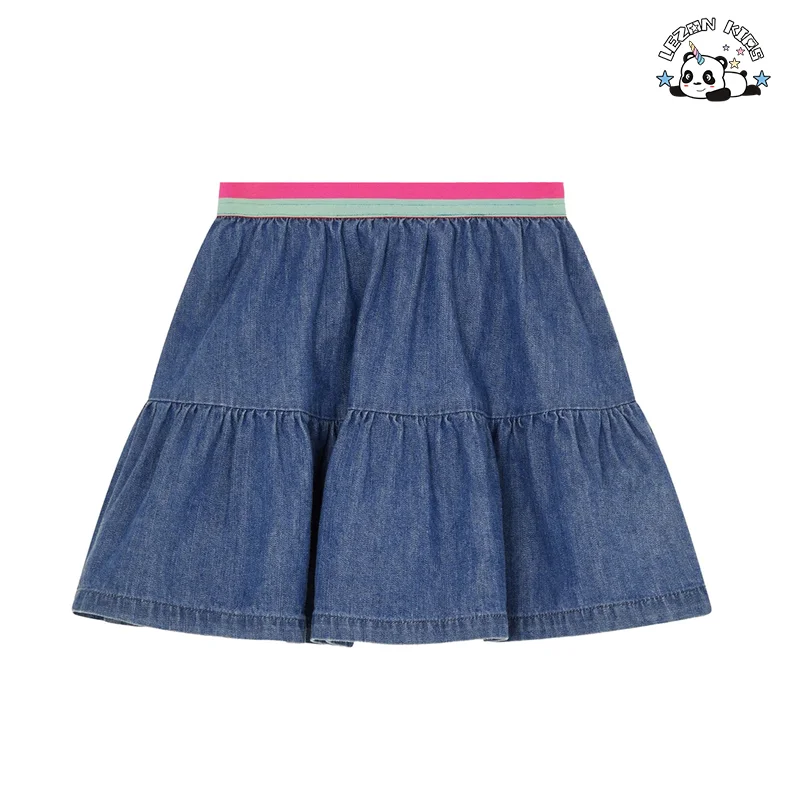 LEZONKIDS - Summer Girls Cool Denim Skirt Colorful Waistband Skirt for Girls
